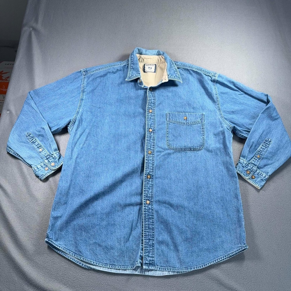 Lee Denim Collection Shirt Mens‎ XL Blue Denim Button Front Workwear 26x31